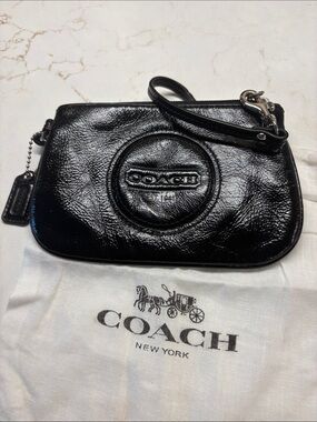 Coach Glazed Black Leather Wristlet